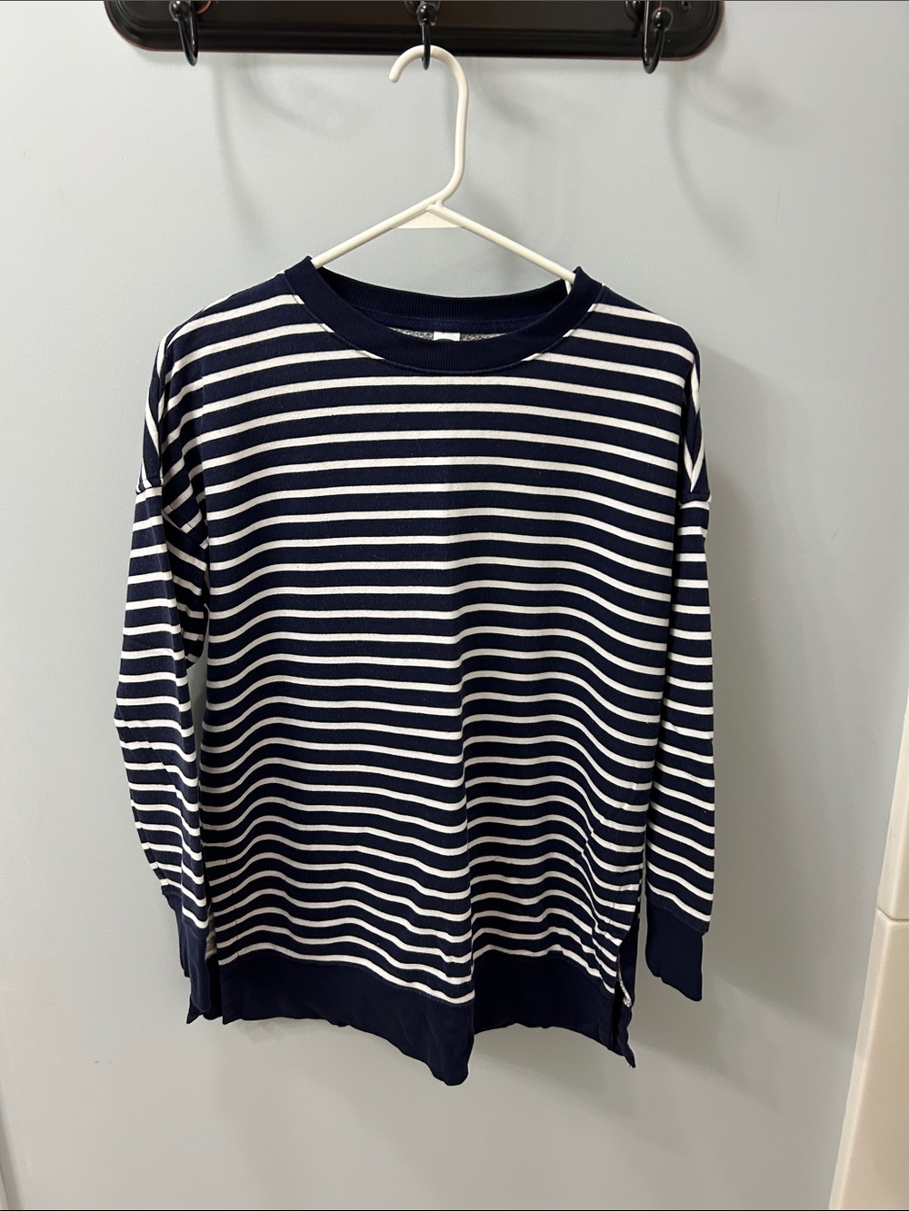 Old Navy Navy and White Striped Crewneck Top